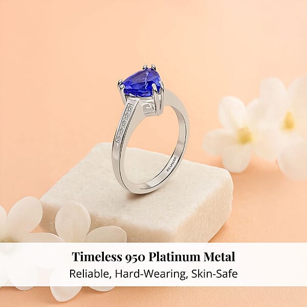 Certified And Appraised Rhapsody 950 Platinum AAAA Tanzanite And E-F VS Diamond Ring 5.20 Grams 2.10 Ctw (Del. In 10-15 Days)