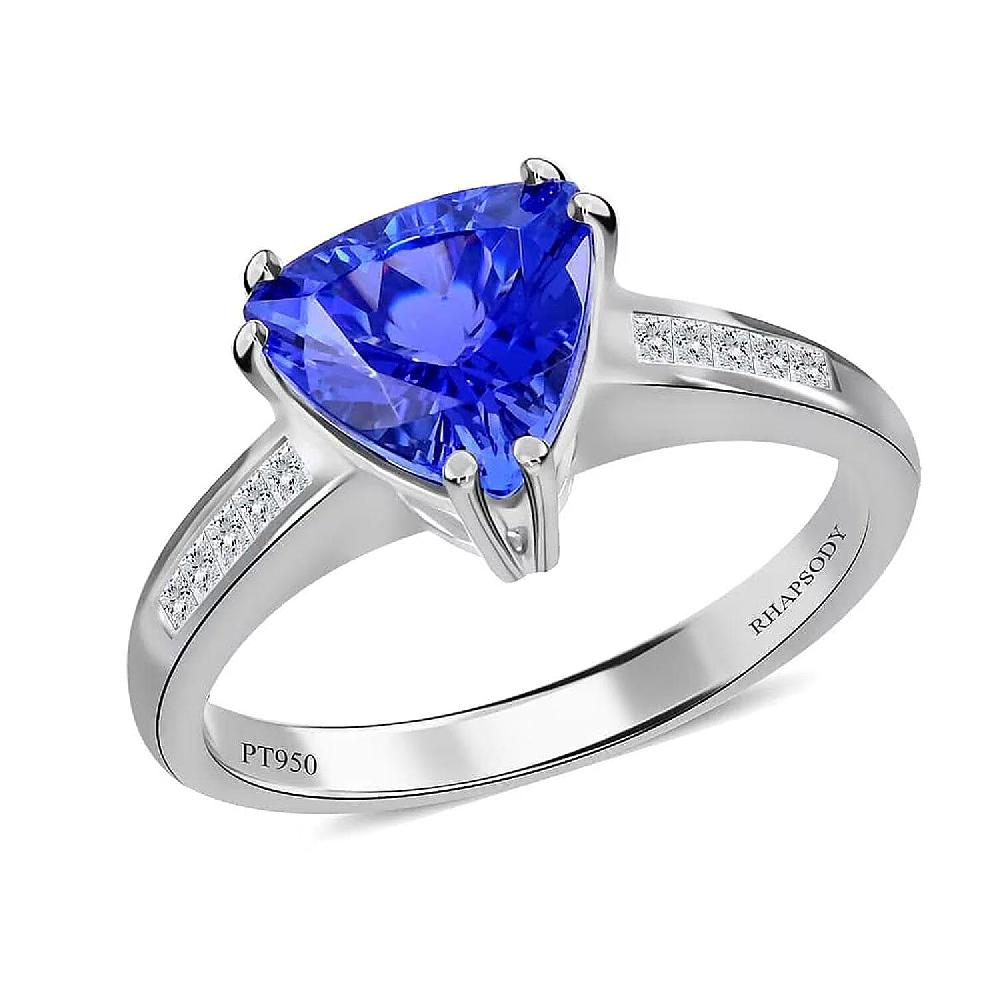 Certified and Appraised Rhapsody 950 Platinum AAAA Tanzanite and E-F VS Diamond Ring 5.20 Grams 2.10 ctw (Del. in 10-15 Days)