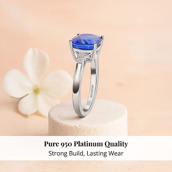 Certified And Appraised Rhapsody 950 Platinum AAAA Tanzanite And E-F VS Diamond Ring 5.10 Grams 3.00 Ctw