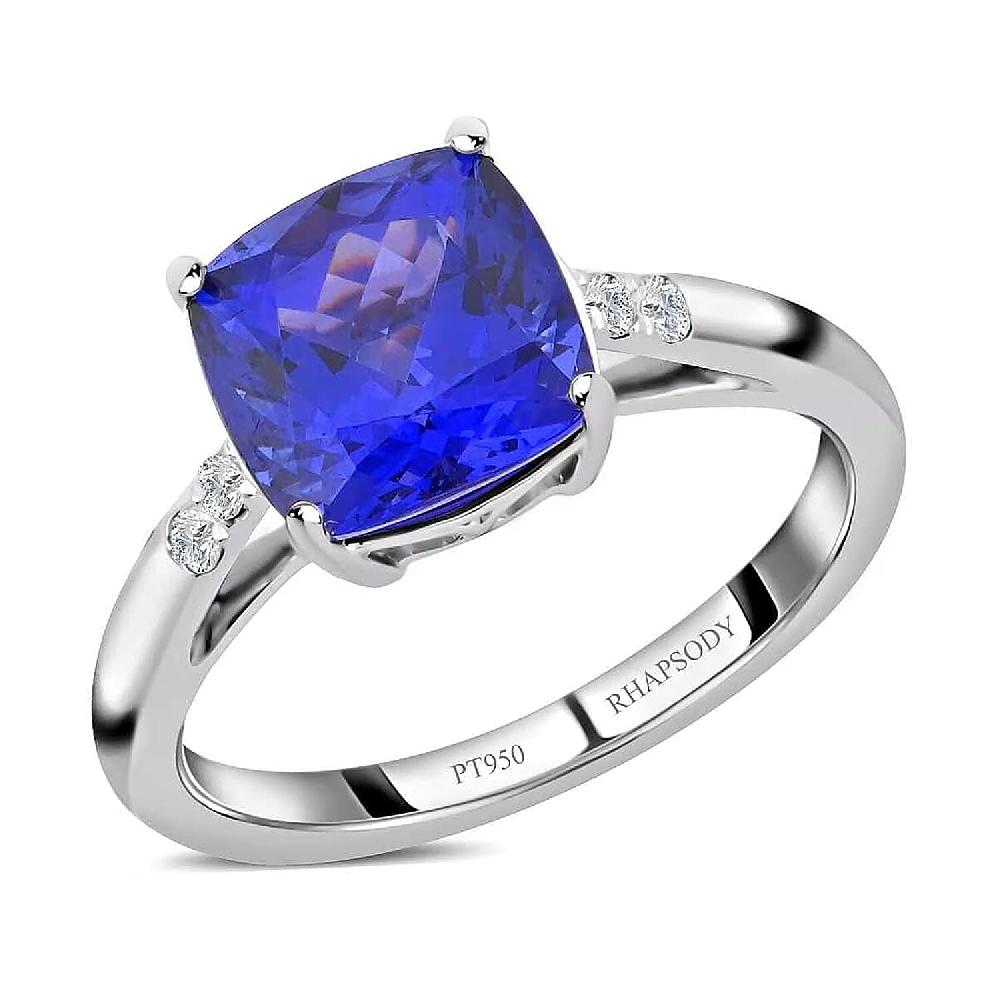 Certified And Appraised Rhapsody 950 Platinum AAAA Tanzanite And E-F VS Diamond Ring 5.10 Grams 3.00 Ctw