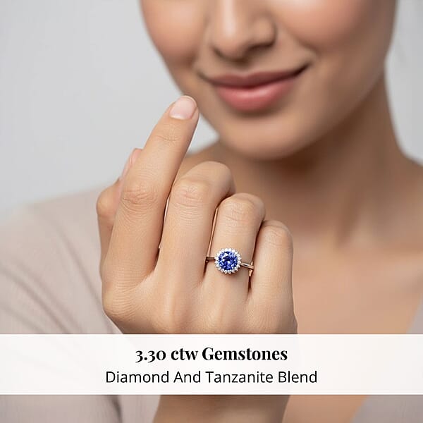 Certified And Appraised Rhapsody 950 Platinum AAAA Tanzanite And E-F VS Diamond 3.30 Ctw Sunburst Ring 5.40 Grams