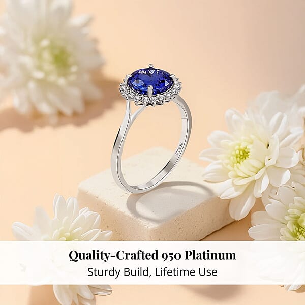 Certified And Appraised Rhapsody 950 Platinum AAAA Tanzanite And E-F VS Diamond 3.30 Ctw Sunburst Ring 5.40 Grams