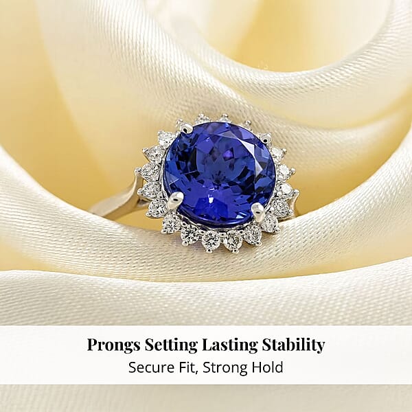 Certified And Appraised Rhapsody 950 Platinum AAAA Tanzanite And E-F VS Diamond 3.30 Ctw Sunburst Ring 5.40 Grams