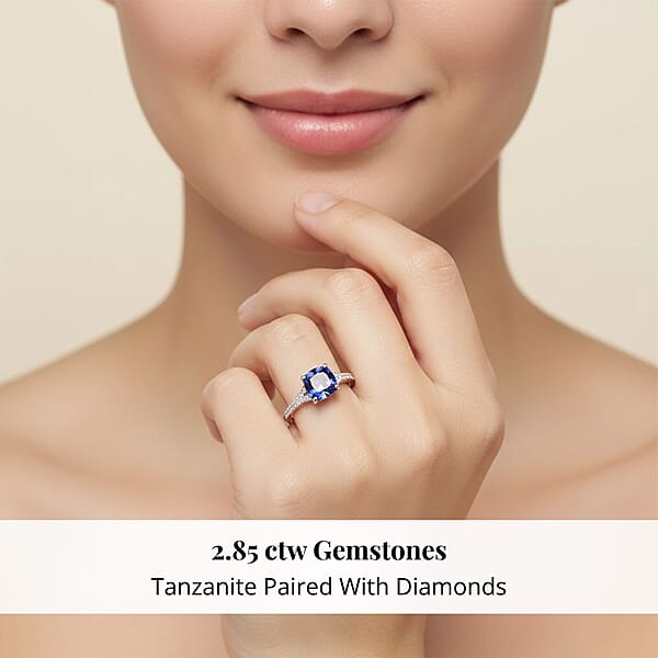 Certified And Appraised Rhapsody 950 Platinum AAAA Tanzanite And E-F VS Diamond Ring 4.45 Grams 2.85 Ctw (Del. In 10-15 Days)