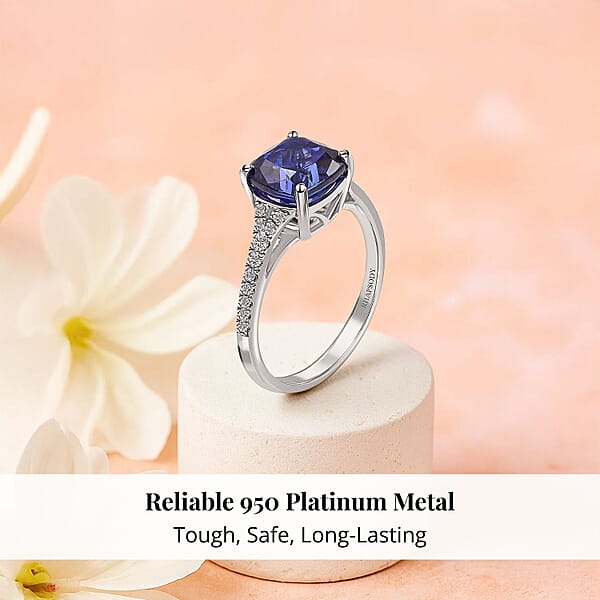 Certified And Appraised Rhapsody 950 Platinum AAAA Tanzanite And E-F VS Diamond Ring 4.45 Grams 2.85 Ctw (Del. In 10-15 Days)