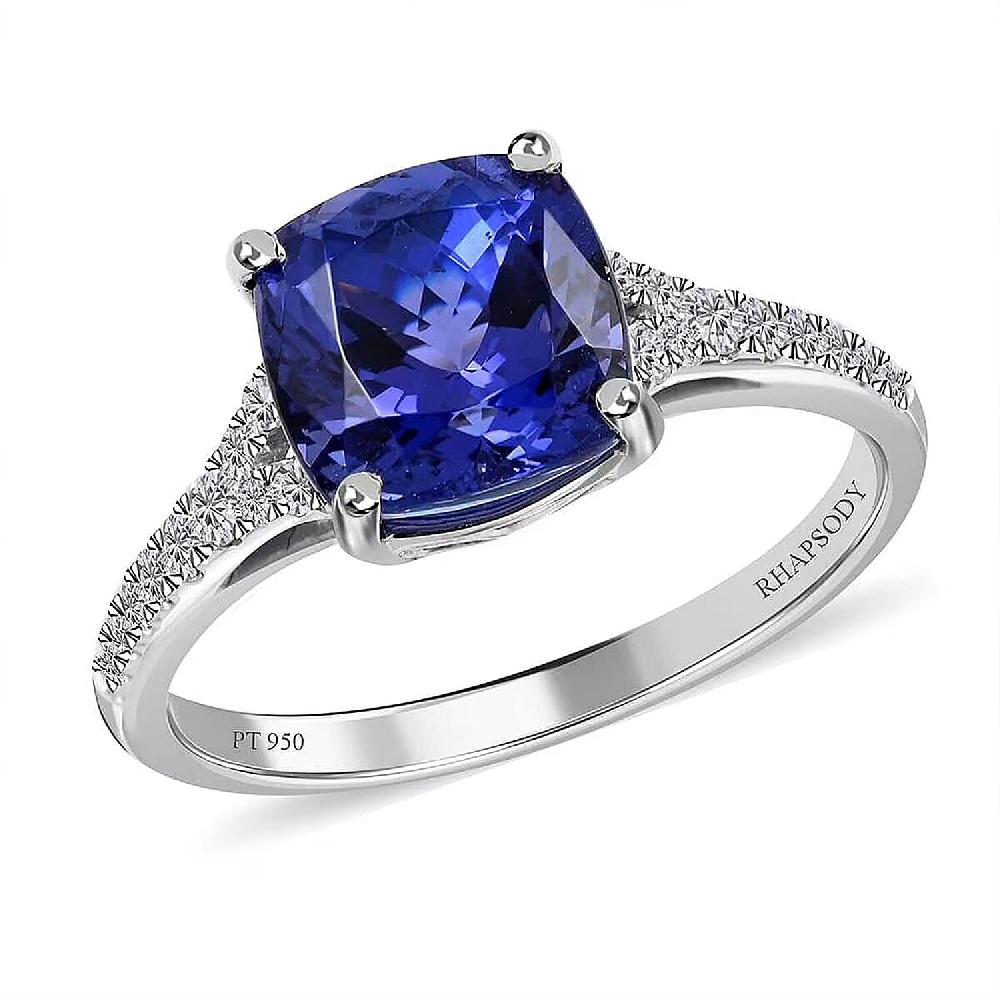 Certified and Appraised Rhapsody 950 Platinum AAAA Tanzanite and E-F VS Diamond Ring 4.45 Grams 2.85 ctw (Del. in 10-15 Days)