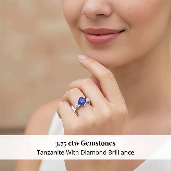 Certified And Appraised Rhapsody 950 Platinum AAAA Tanzanite And E-F VS Diamond Ring 5.75 Grams 3.75 Ctw