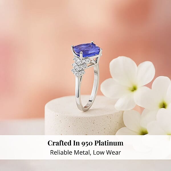 Certified And Appraised Rhapsody 950 Platinum AAAA Tanzanite And E-F VS Diamond Ring 5.75 Grams 3.75 Ctw