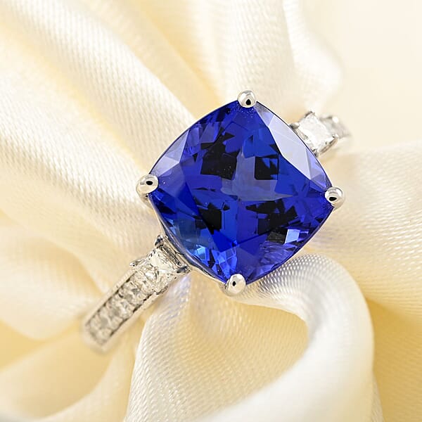 Certified And Appraised Rhapsody 950 Platinum AAAA Tanzanite And E-F VS Diamond Ring 5.20 Grams 3.75 Ctw
