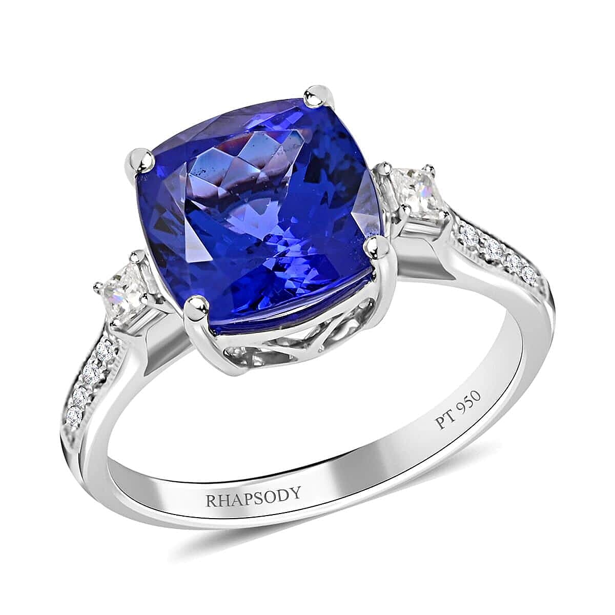 Certified and Appraised Rhapsody 950 Platinum AAAA Tanzanite and E-F VS Diamond Ring 5.20 Grams 3.75 ctw