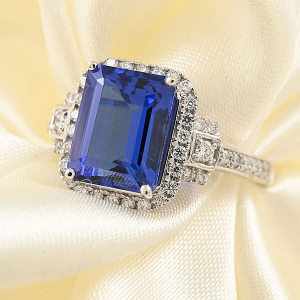 Certified And Appraised Rhapsody 950 Platinum AAAA Tanzanite And E-F VS Diamond Halo Ring 7.15 Grams 4.00 Ctw