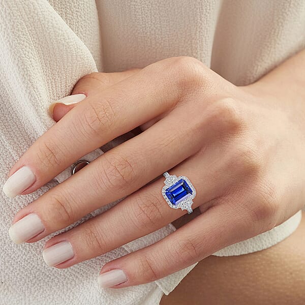 Certified And Appraised Rhapsody 950 Platinum AAAA Tanzanite And E-F VS Diamond Halo Ring 7.15 Grams 4.00 Ctw
