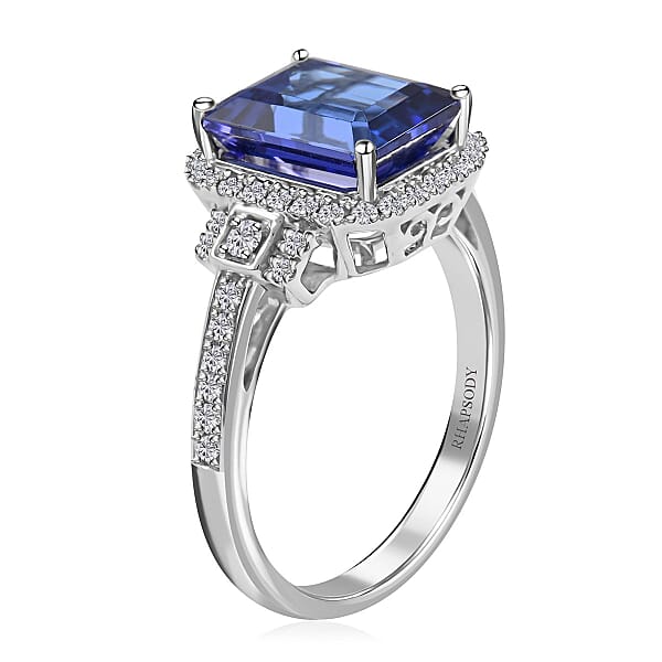 Certified And Appraised Rhapsody 950 Platinum AAAA Tanzanite And E-F VS Diamond Halo Ring 7.15 Grams 4.00 Ctw