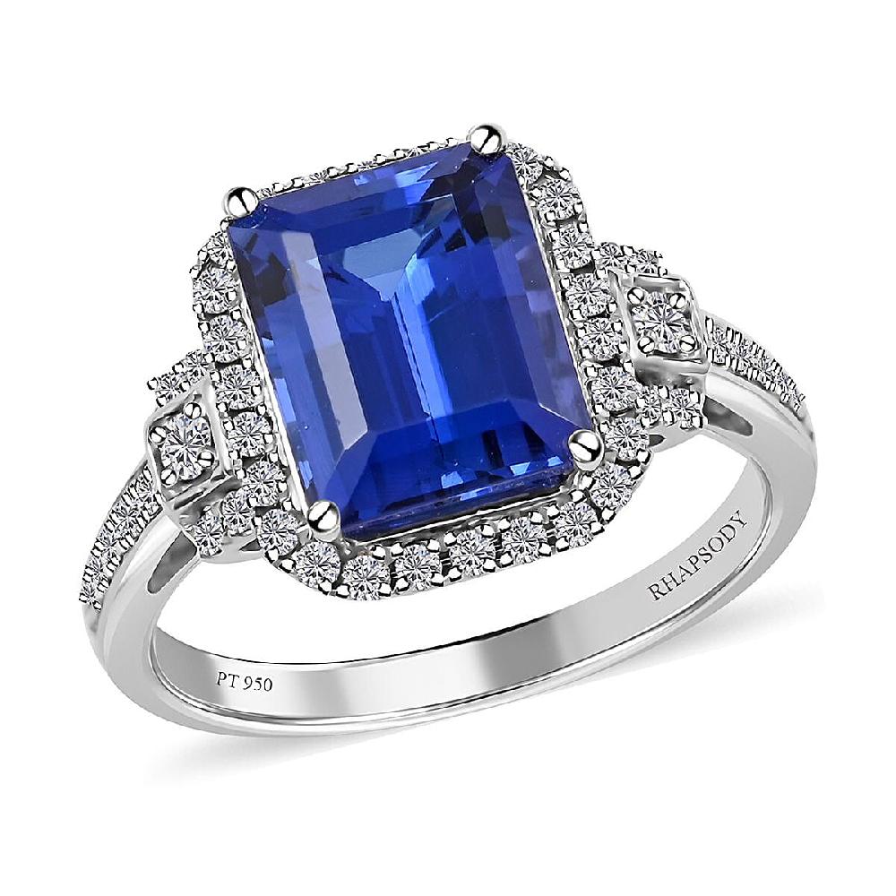 Certified and Appraised Rhapsody 950 Platinum AAAA Tanzanite and E-F VS Diamond Halo Ring 7.15 Grams 4.00 ctw