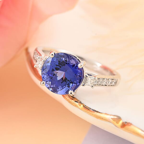 Certified And Appraised Rhapsody 950 Platinum AAAA Tanzanite And E-F VS Diamond Ring 3.30 Ctw