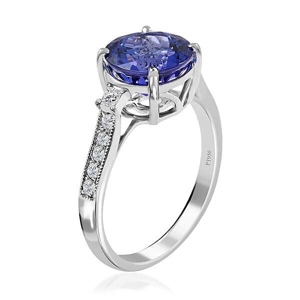 Certified And Appraised Rhapsody 950 Platinum AAAA Tanzanite And E-F VS Diamond Ring 3.30 Ctw