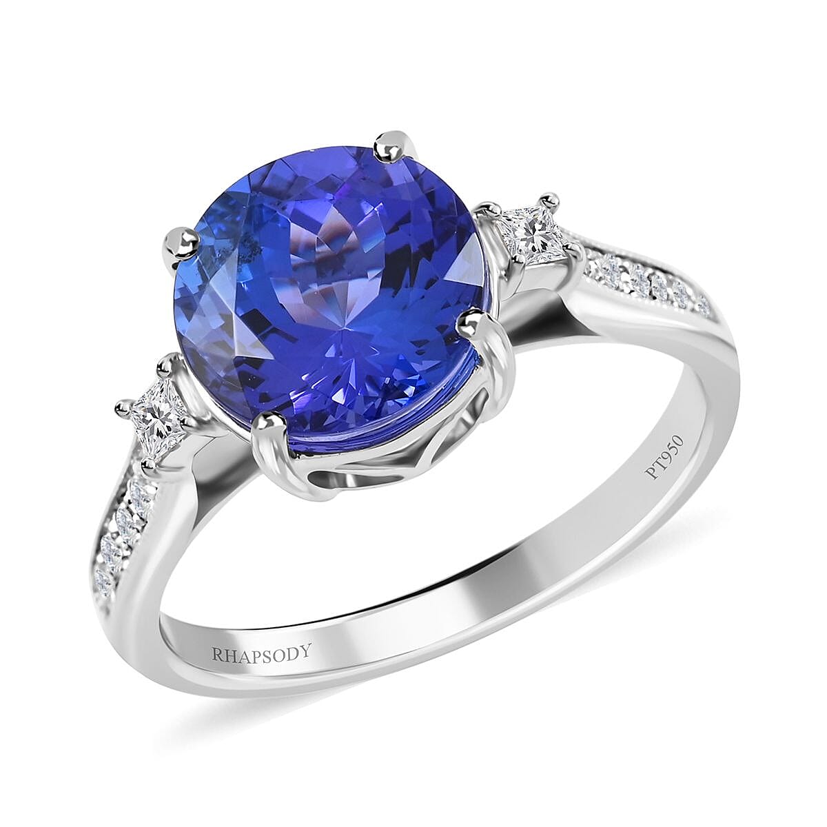 Certified and Appraised Rhapsody 950 Platinum AAAA Tanzanite and E-F VS Diamond Ring 3.30 ctw