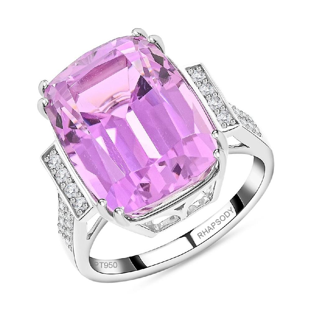 Certified and Appraised Rhapsody 950 Platinum AAAA Patroke Kunzite and E-F VS Diamond Ring 7.35 Grams 14.15 ctw