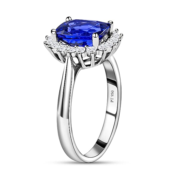 Certified And Appraised Rhapsody 950 Platinum AAAA Tanzanite And E-F VS Diamond Halo Ring 5.58 Grams 2.55 Ctw (Del. In 10-15 Days)