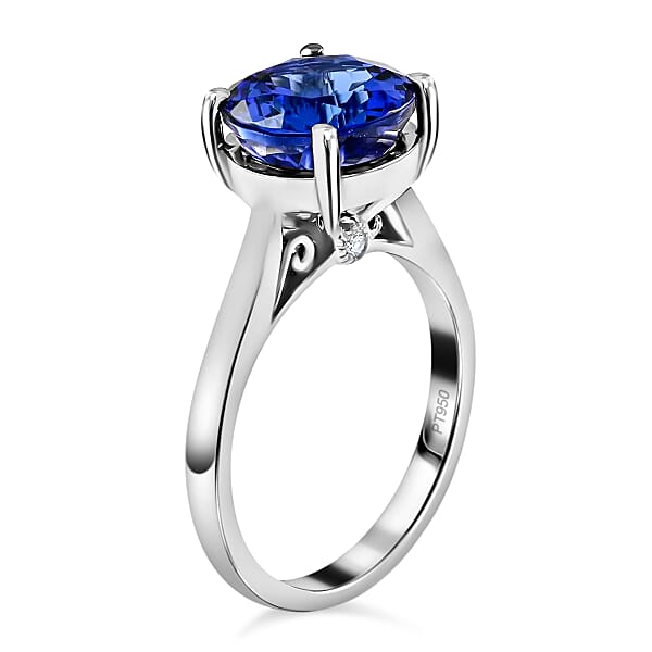 Certified And Appraised Rhapsody 950 Platinum AAAA Tanzanite And E-F VS Diamond Accent Solitaire Ring 7.92 Grams 5.00 Ctw