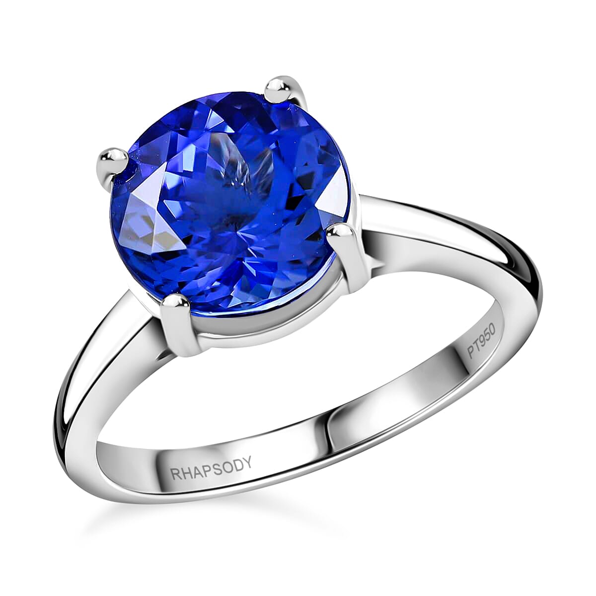 Certified and Appraised Rhapsody 950 Platinum AAAA Tanzanite and E-F VS Diamond Accent Solitaire Ring 7.92 Grams 5.00 ctw