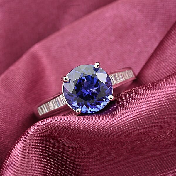 Certified And Appraised Rhapsody 950 Platinum AAAA Tanzanite And E-F VS Diamond Ring 5.25 Grams 3.25 Ctw
