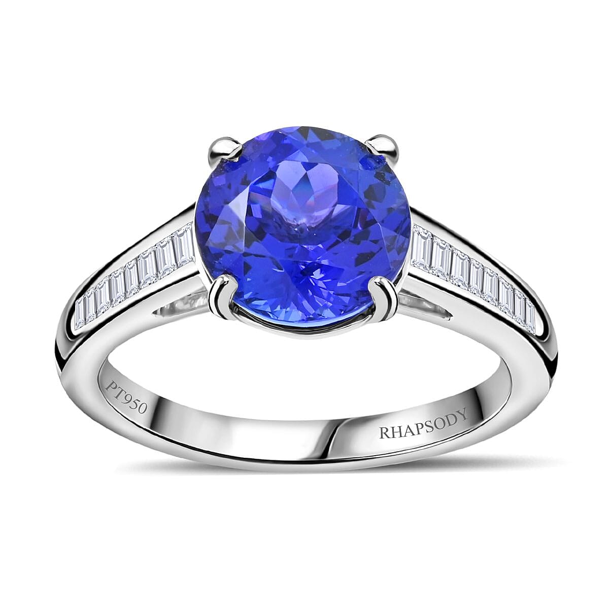 Certified and Appraised Rhapsody 950 Platinum AAAA Tanzanite and E-F VS Diamond Ring 5.25 Grams 3.25 ctw