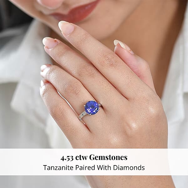 Certified And Appraised Rhapsody 950 Platinum AAAA Tanzanite (Rnd) Diamond (E-F VS) Ring 4.50 Ctw