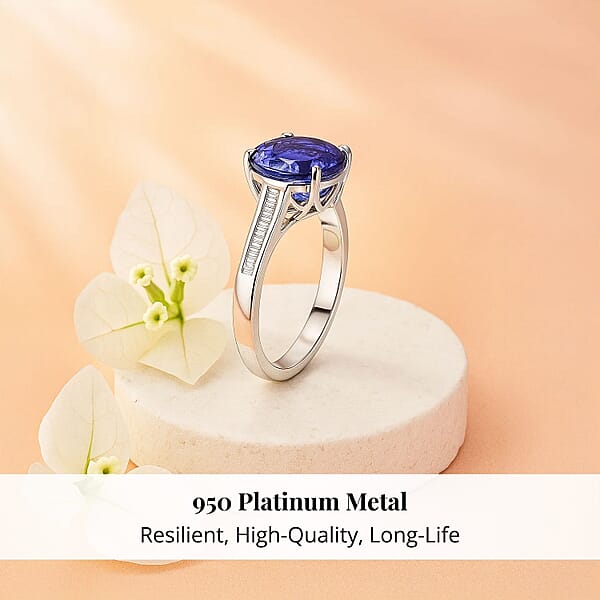 Certified And Appraised Rhapsody 950 Platinum AAAA Tanzanite (Rnd) Diamond (E-F VS) Ring 4.50 Ctw