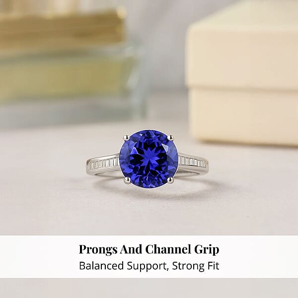 Certified And Appraised Rhapsody 950 Platinum AAAA Tanzanite (Rnd) Diamond (E-F VS) Ring 4.50 Ctw