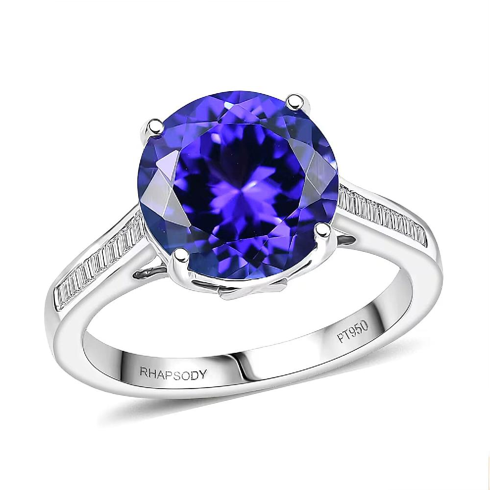 Certified and Appraised Rhapsody 950 Platinum AAAA Tanzanite (Rnd) Diamond (E-F VS) Ring 4.50 ctw