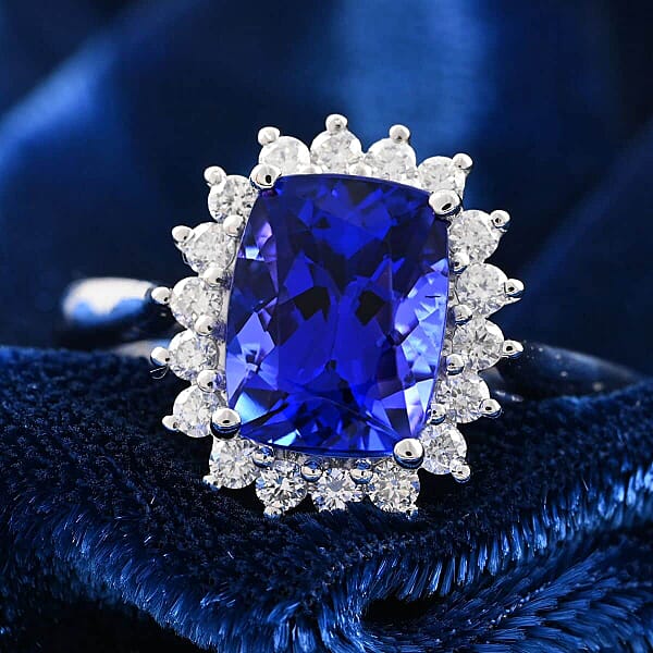 Certified And Appraised Rhapsody 950 Platinum AAAA Tanzanite And E-F VS Diamond Halo Ring 5.58 Grams 2.55 Ctw
