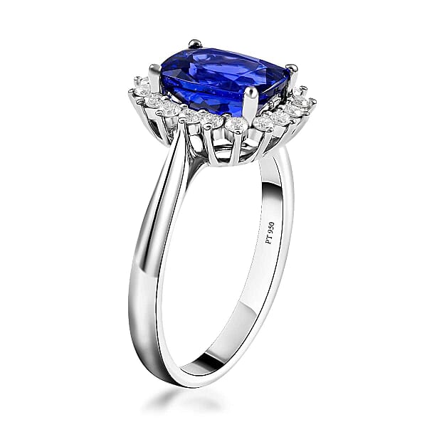 Certified And Appraised Rhapsody 950 Platinum AAAA Tanzanite And E-F VS Diamond Halo Ring 5.58 Grams 2.55 Ctw