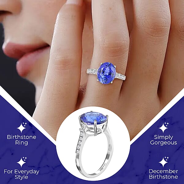 Certified And Appraised Rhapsody 950 Platinum AAAA Tanzanite And E-F VS Diamond Ring 5 Grams 4.35 Ctw