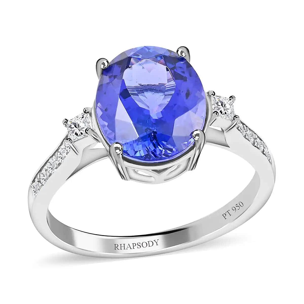 Certified and Appraised Rhapsody 950 Platinum AAAA Tanzanite and E-F VS Diamond Ring 5 Grams 4.35 ctw