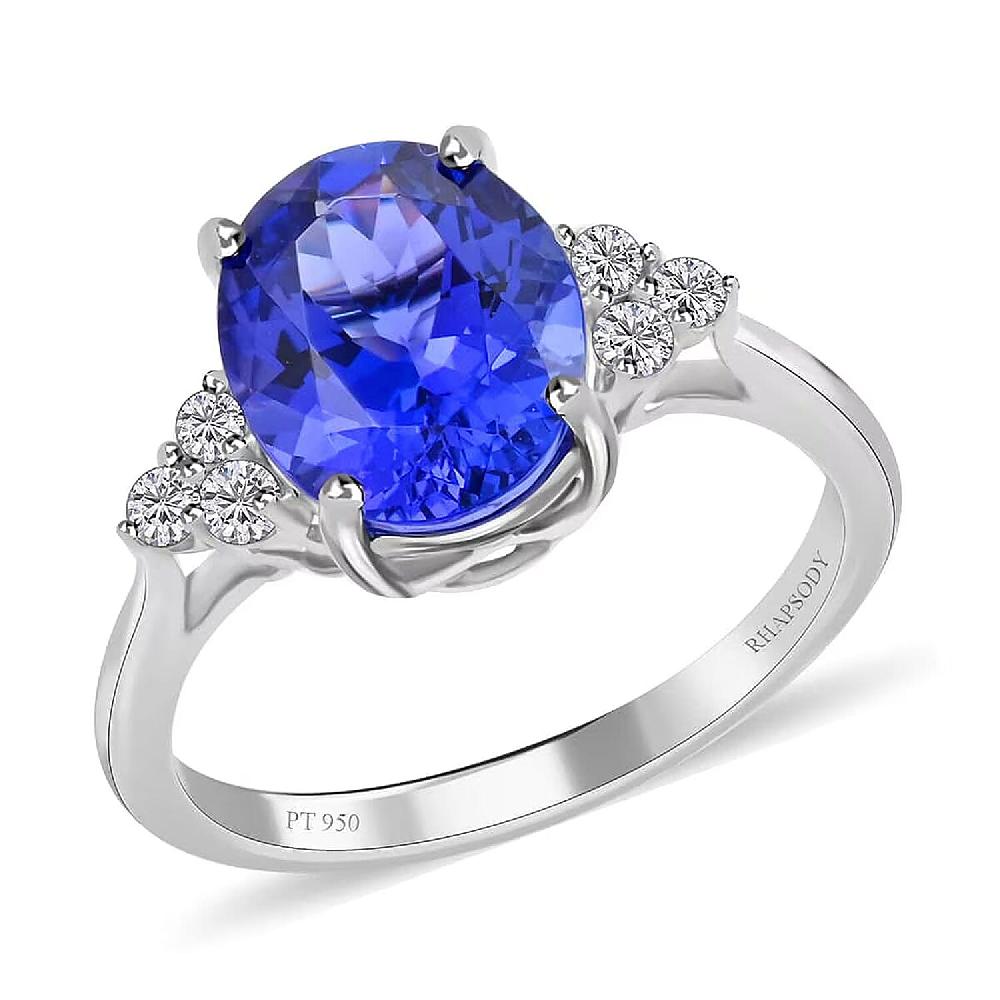 Certified and Appraised Rhapsody 950 Platinum AAAA Tanzanite and E-F VS Diamond Ring Promise Rings 4.40 Grams 3.00 ctw (Del. in 10-15 Days)