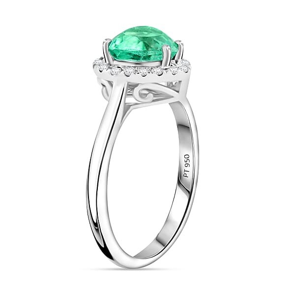 Certified And Appraised Rhapsody AAAA Boyaca Colombian Emerald And G-H SI Diamond 1.70 Ctw Ring In 950 Platinum