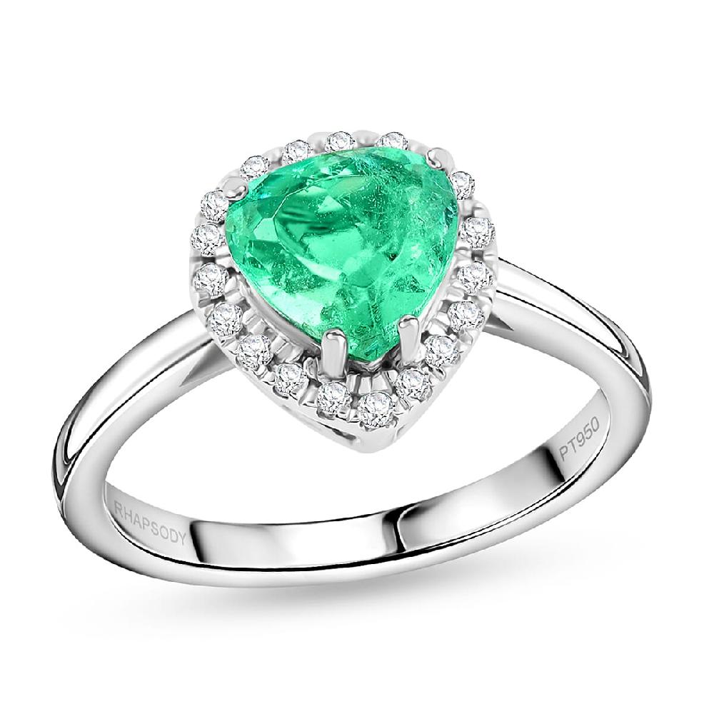 Certified and Appraised Rhapsody AAAA Boyaca Colombian Emerald and G-H SI Diamond 1.70 ctw Ring in 950 Platinum