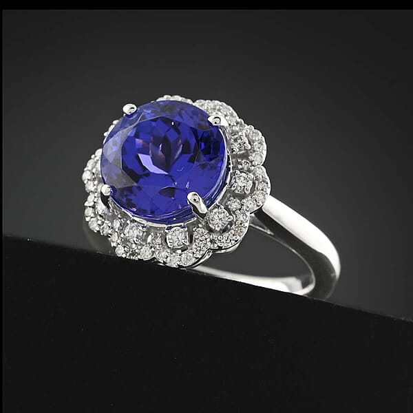 Certified And Appraised Rhapsody AAAA Tanzanite And E-F VS Diamond 4.35 Ctw Ring In 950 Platinum 8.35 Grams