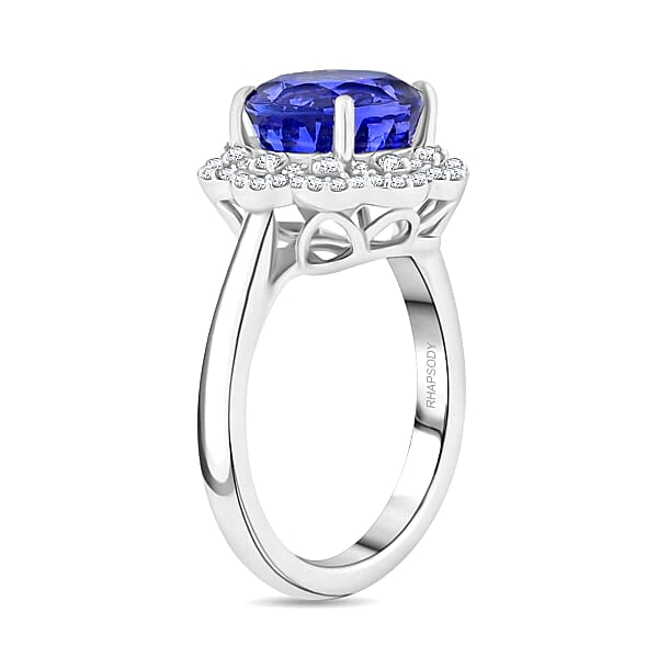 Certified And Appraised Rhapsody AAAA Tanzanite And E-F VS Diamond 4.35 Ctw Ring In 950 Platinum 8.35 Grams