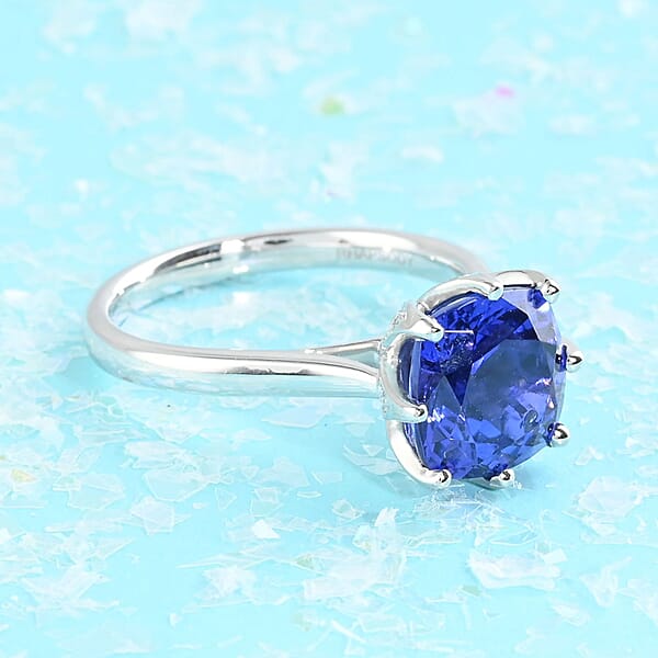 Certified And Appraised Rhapsody AAAA Tanzanite And E-F VS Diamond 3.40 Ctw Ring In 950 Platinum 6.43 Grams