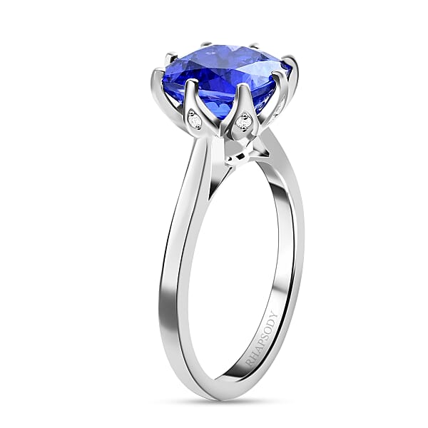 Certified And Appraised Rhapsody AAAA Tanzanite And E-F VS Diamond 3.40 Ctw Ring In 950 Platinum 6.43 Grams