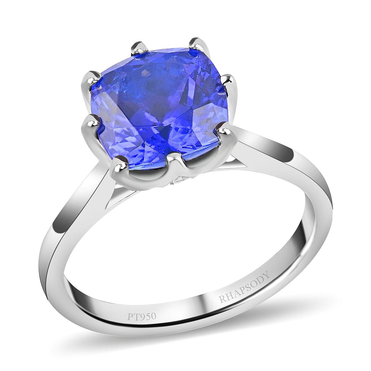 Certified and Appraised Rhapsody AAAA Tanzanite and E-F VS Diamond 3.40 ctw Ring in 950 Platinum 6.43 Grams