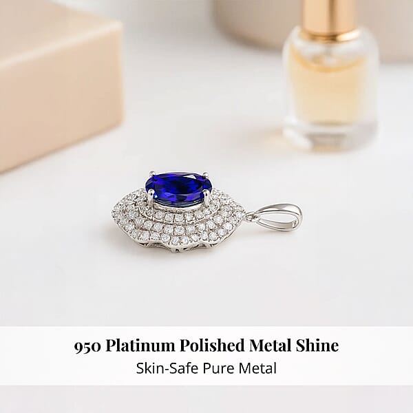 Certified And Appraised Rhapsody AAAA Tanzanite And E-F VS Diamond 4.15 Ctw Floral Pendant Without Chain In 950 Platinum