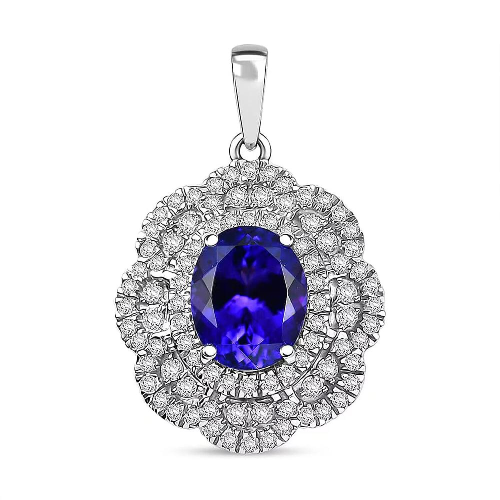 Certified and Appraised Rhapsody AAAA Tanzanite and E-F VS Diamond 4.15 ctw Floral Pendant without Chain in 950 Platinum