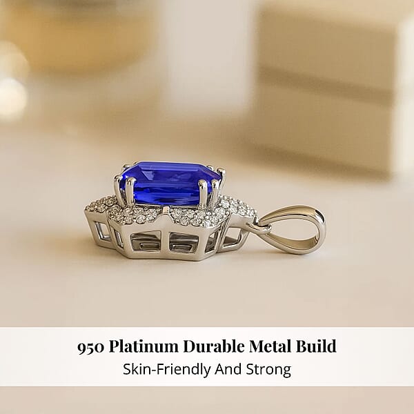 Certified And Appraised Rhapsody AAAA Tanzanite And E-F VS Diamond 4.20 Ctw Pendant Without Chain In 950 Platinum