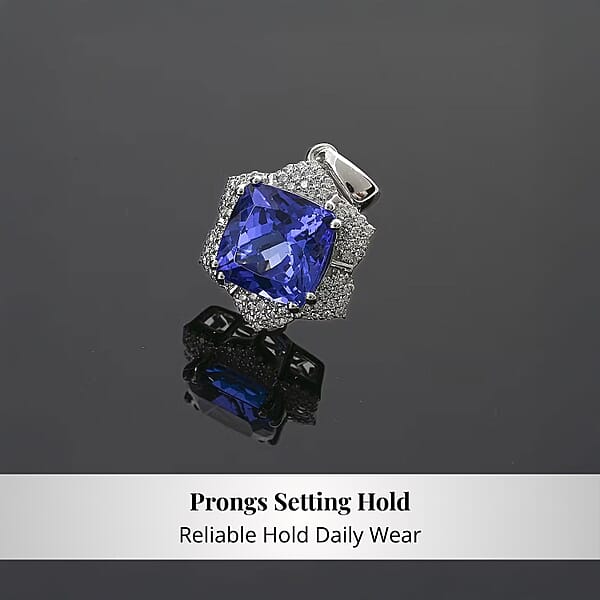 Certified And Appraised Rhapsody AAAA Tanzanite And E-F VS Diamond 4.20 Ctw Pendant Without Chain In 950 Platinum