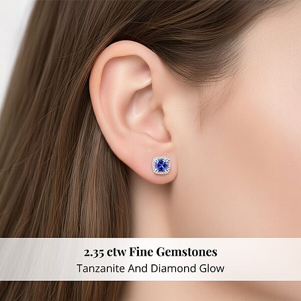Certified And Appraised Rhapsody AAAA Tanzanite And E-F VS Diamond 2.35 Ctw Halo Stud Earrings In 950 Platinum 4.30 Grams