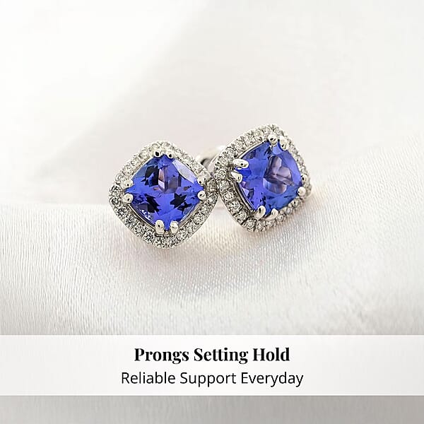 Certified And Appraised Rhapsody AAAA Tanzanite And E-F VS Diamond 2.35 Ctw Halo Stud Earrings In 950 Platinum 4.30 Grams