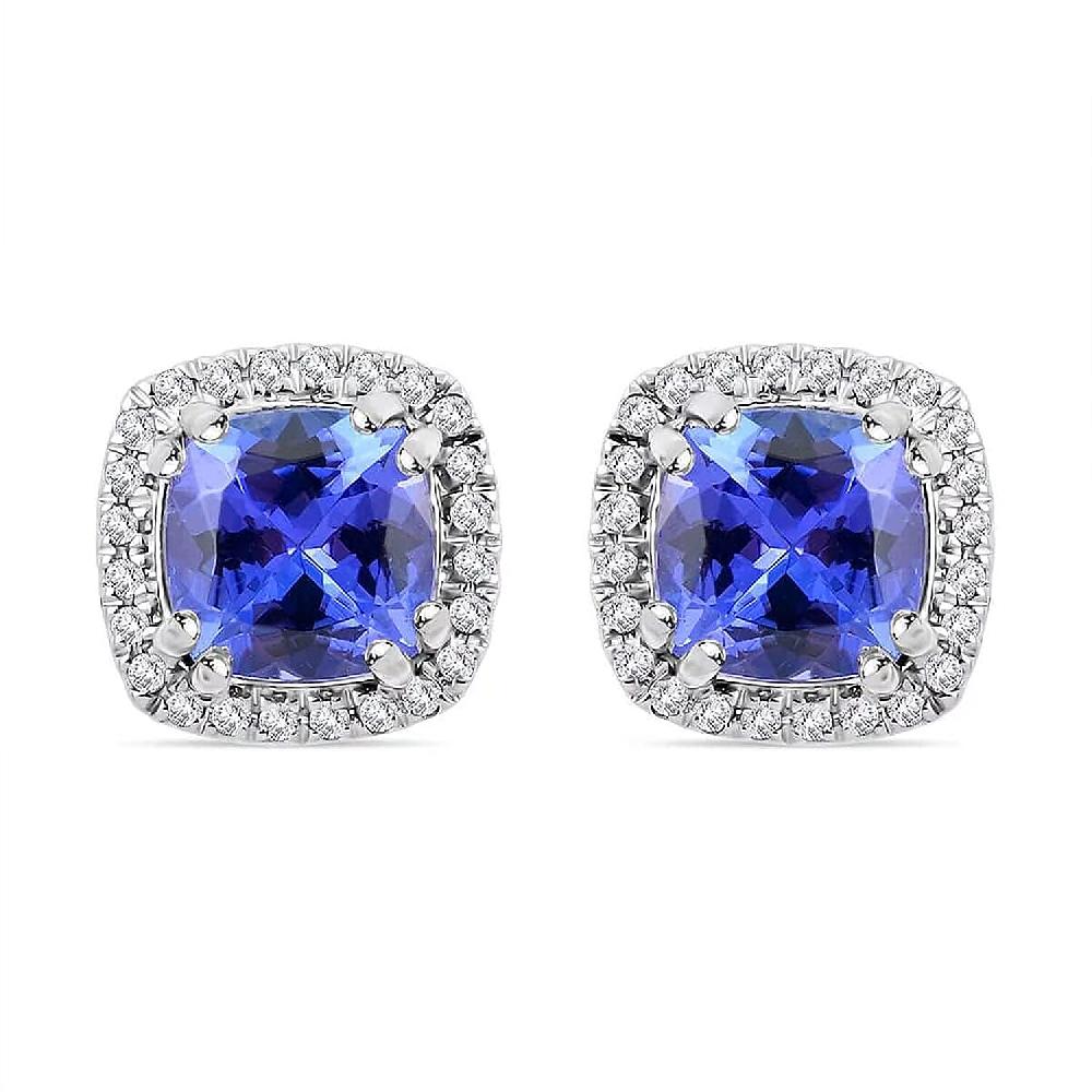 Certified and Appraised Rhapsody AAAA Tanzanite and E-F VS Diamond 2.35 ctw Halo Stud Earrings in 950 Platinum 4.30 Grams